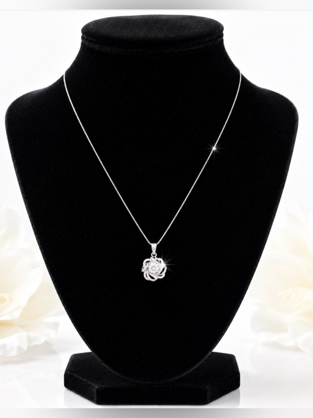 Sterling Silver Rose Pendant Necklace - Polished Silver Elegance w/ Giftmt